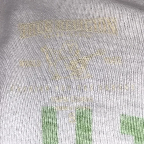 TRUE RELIGION Vintage White V-neck Bling Tee Size S - Picture 7 of 9